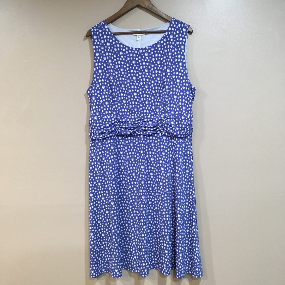 Appleseeds Polka Dot Midi Dress Womens XL Blue‎ Coastal Casual Bubble Print